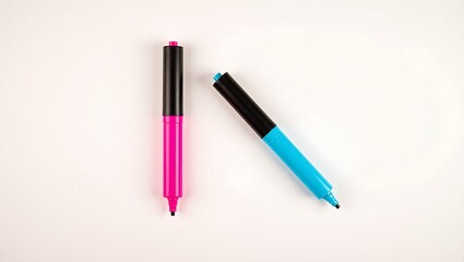 Top-down studio shot of vibrant fluorescent markers - creativity unleashed - art supplies showcase