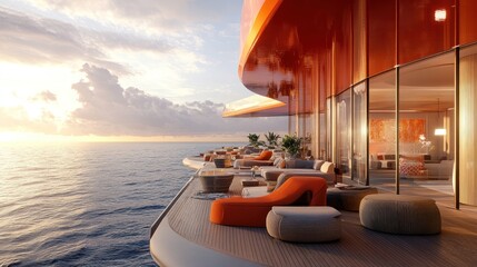 Fototapeta premium Luxury ocean-view suite sunset cruise deck