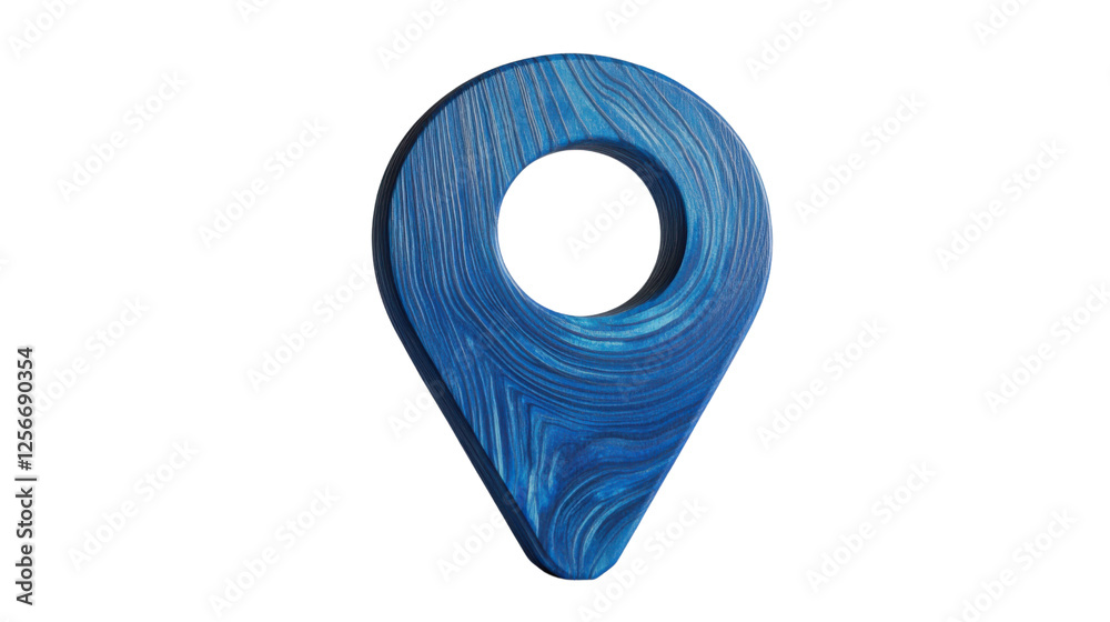 Poster blue wooden map pointer icon showing location on transparent background
