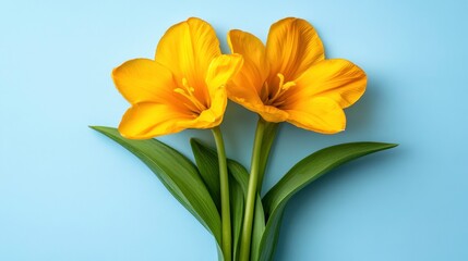 Fototapeta premium Vibrant yellow tulips floral arrangement studio setting bright background close-up view nature's beauty