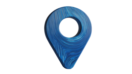Blue wooden map pointer icon showing location on transparent background