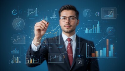 professional man engaged business data analysis or financial planning. businessman drawing a graph.
