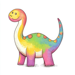 Obraz premium brontosaurus illustration with chalk color, cute, colorful, drawn by kid, doodle, isolated white background,