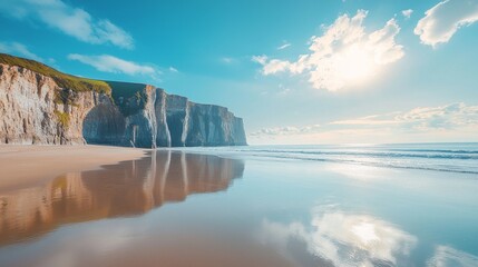 Serene Beach with Cliffs and Tranquil Waters