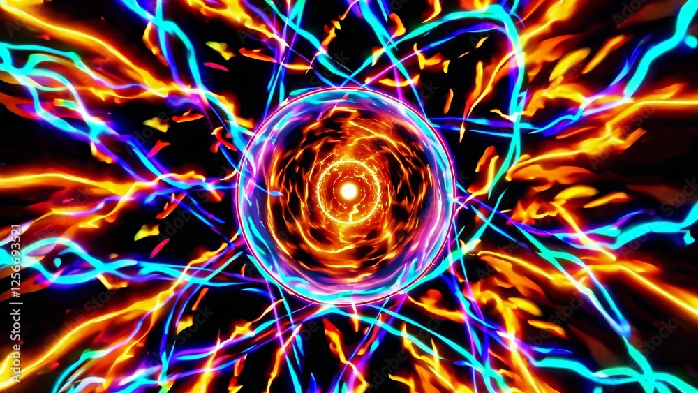 Wall mural dynamic vortex of swirling energy waves in vivid colors, creating a sense of movement and intensity.