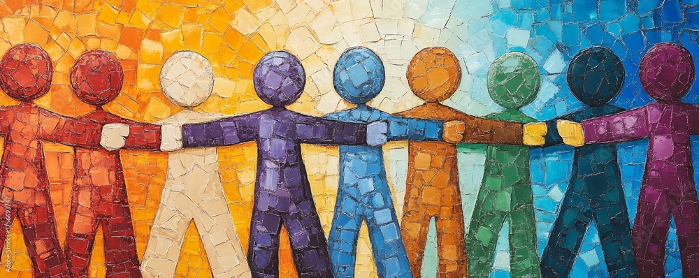 Poster Diverse group of people holding hands and connecting in unity
