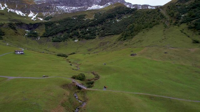 Beautiful aerial Footage of Malbun the Alps and the small town in Liechtenstein