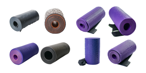 Various Yoga Mats in Different Colors and Textures for Fitness