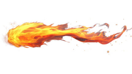 Realistic fireball flying on transparent background with embers