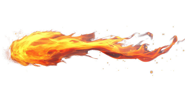 Realistic fireball flying on transparent background with embers