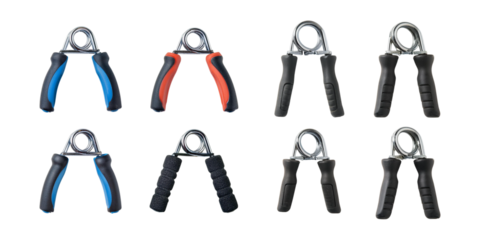 Set of Eight Hand Grip Strengtheners in Various Colors and Styles