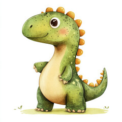 Fototapeta premium A cute dinosaur illustration on a white background, perfect for children's designs, posters, and educational materials. This playful and friendly artwork adds a fun prehistoric touch to any project.