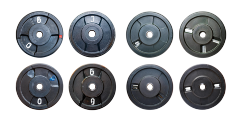 Variety of Black Weight Plates for Gym Exercise and Fitness Training