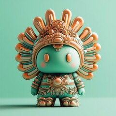 Fototapeta premium Ornate Figurine in Bronze and Mint Green, 3D Rendered Character