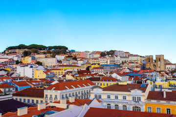 Aerial view of Alfama district, one of the oldest neighborhoods in Lisbon, Portugal