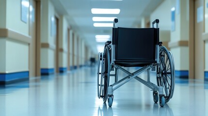 A wheelchair-friendly office hallway with wide space, accessibility ramps, and a welcoming design. Copy space.