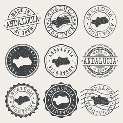 Andalusia, Spain Set of Stamps. Country Travel Marks. Made In Product. Design Seals Old Style Insignia.