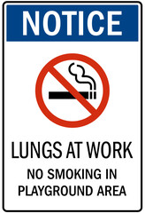 No smoking sign lungs at work. No smoking in playground area