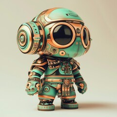 Steampunk Robot Character Design Retro-Futuristic Teal and Copper Mech