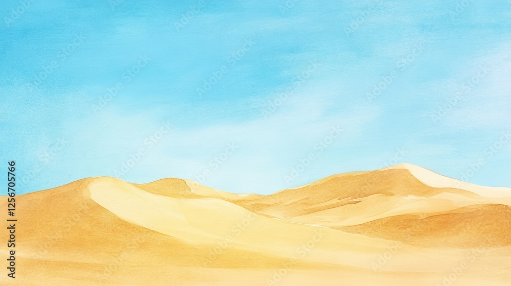 Poster golden sand dunes under a clear blue sky create a serene and tranquil atmosphere for visitors explor