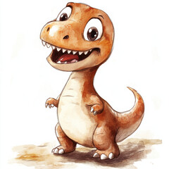 Fototapeta premium dibujo de dinosaurio simple infantil sonriente, tonos marrones 