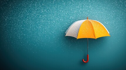 Yellow umbrella with white and red handle near a ferris wheel on a cloudy day with dramatic lighting