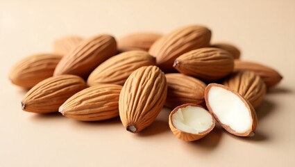 Close-up of almonds showcasing texture and shape - health benefits and culinary uses - food blogs and recipes