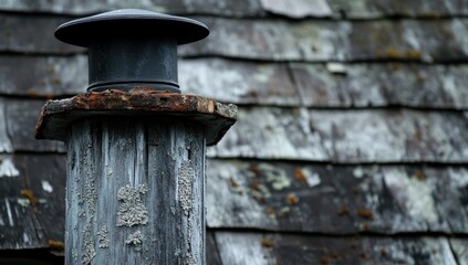 Weathered Chimney Vent on Rustic Shingle Roof