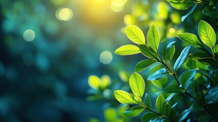 Lush green leaves illuminated by soft sunlight, creating a serene atmosphere in a vibrant garden