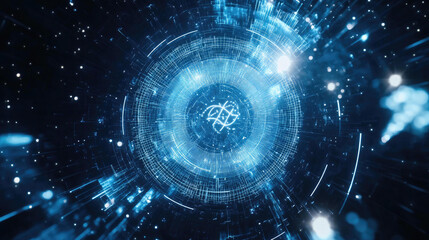 Fototapeta premium Abstract Futuristic Technology Background with Glowing Circular Network and Data Streams