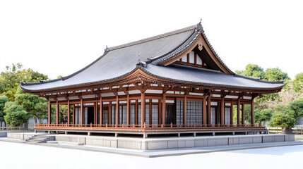 Stunning Architectural Design of a Traditional Japanese Wooden Temple Surrounded by Lush Greenery