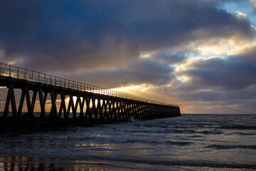 Under the pier, drift wood, wooden textures and rusty nails 
