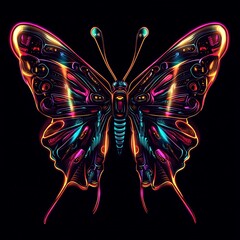 Abstract vibrant butterfly design, glowing wings, artistic illustration, visual art, for graphic use