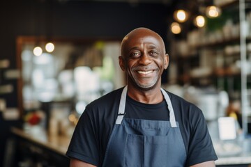 Smiling portrait of a middle aged African American small business owner