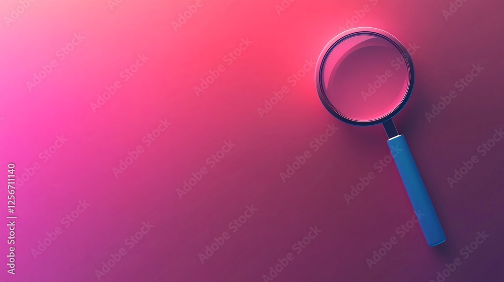 Poster magnifying glass is casting a shadow on a pink background with copy space