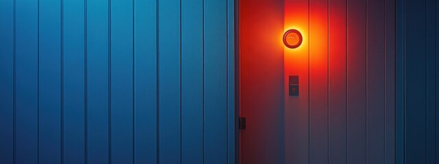 Abstract Nighttime Doorway: Blue and Red Light Contrast