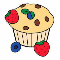 Illustration Muffin with Berries Isolated Background Dessert Icon