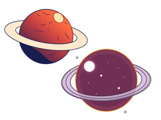 Cartoon, Hand drawing Majestic Ringed Planet Floating in Cosmic Space Isolated Background