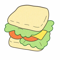 Illustration Sandwich with Lettuce, Tomato, and Cheese Isolated Background Fast Food Icon