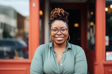 Fototapeta premium Portrait of a smiling body positive female small business owner