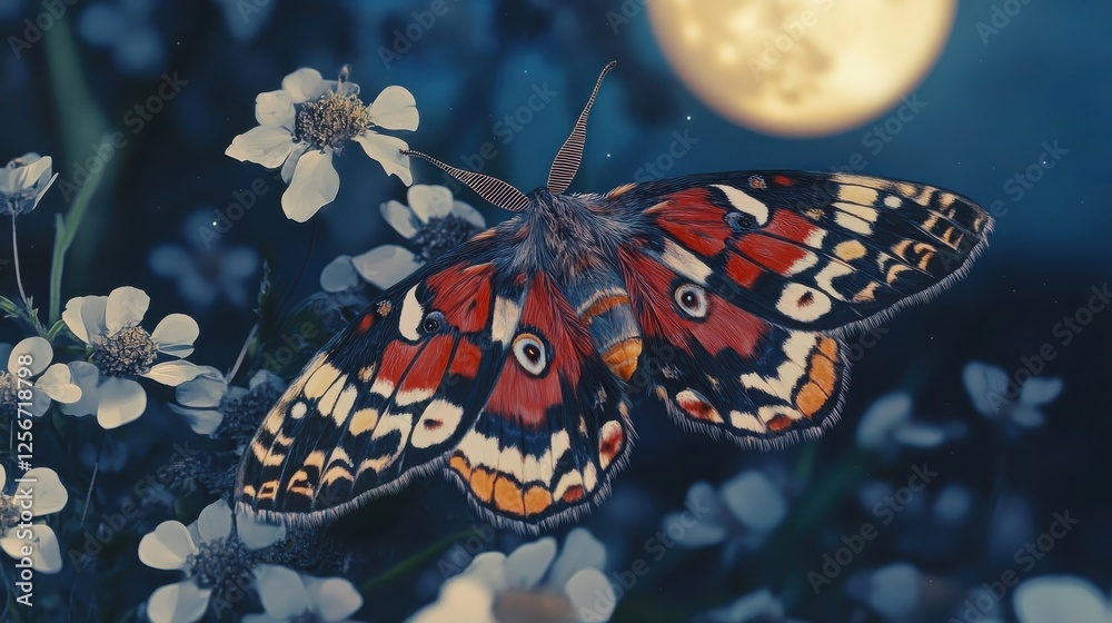 Canvas Prints Nocturnal Moth Among Delicate White Flowers Under Moonlight