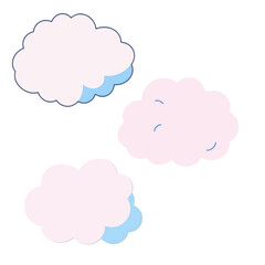 Cartoon, Hand drawing Cotton Candy Clouds in Pastel Sky Isolated White Background