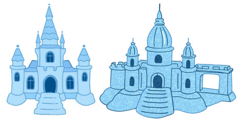 Vector Building Art – Sky Blue Crystal Palace with Floating Staircases Isolated White Background