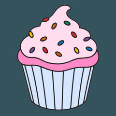 Illustration Cupcake with Frosting and Sprinkles Isolated White Background Dessert Icon