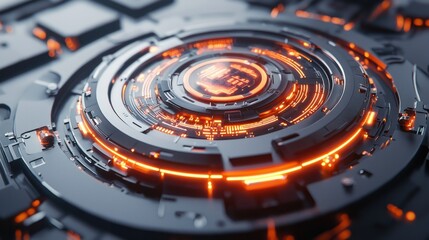 Futuristic Circular Abstract Design with Glowing Orange Elements