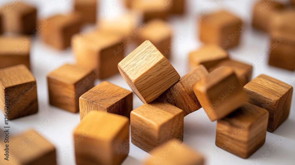 Aufkleber wooden cubes forming complex structure on white background