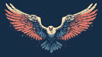 Powerful eagle, wings spread, graphic design, artistic illustration, for apparel or decor