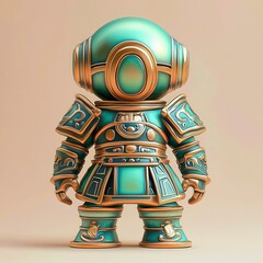 Naklejka premium Ornate Teal and Gold Robot Figurine, 3D Render