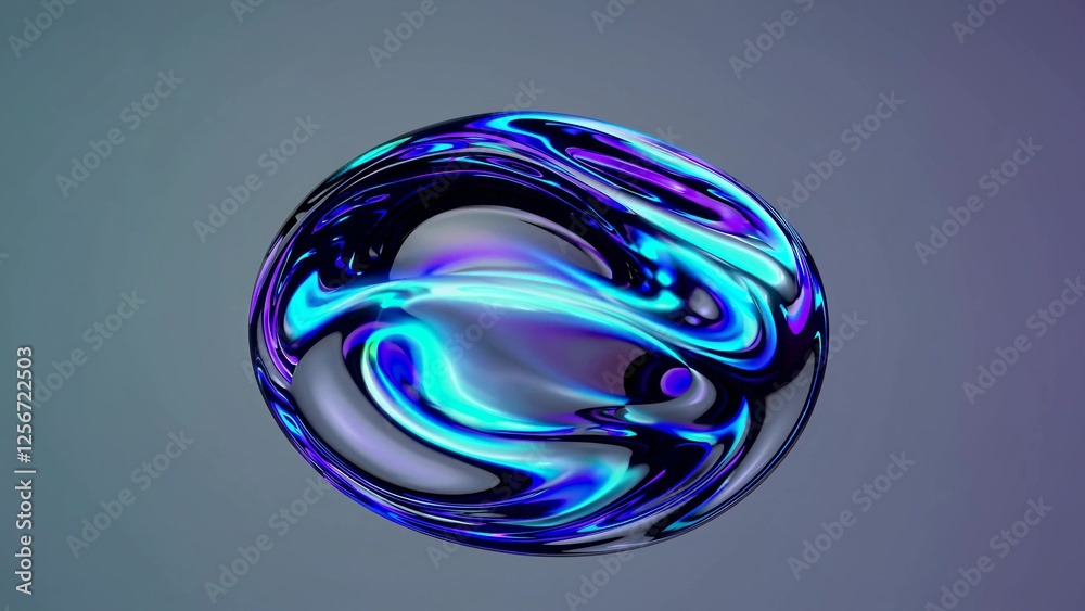 Wall mural smooth metallic sphere with purple and turquoise reflections creating a mesmerizing abstract visual 