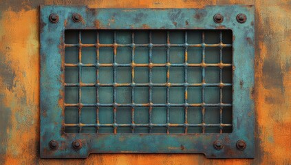 Naklejka premium Rustic Metal Grate: A Teal and Orange Industrial Design